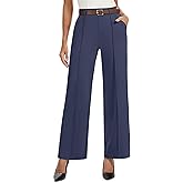 AVAMO Wide Leg Dress Pants for Women Pull On Stretchy Work Pants with Pockets High Elastic Waist Office Business