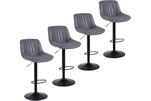 Youhauchair Bar Stools Set of 4, Swivel Counter Height Barstools with Back, Adjustable PU Leather Bar Chairs, Modern Armless Kitchen Island Stool, Dark Grey