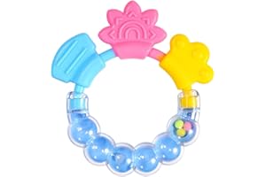 Generic Multifunctional Bite Resistant Baby Rattle Teether Gum with Rattles Inside for Infant, for Development (Blue)