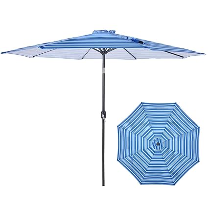 9 Ft Outdoor Umbrella With Push Button Tilt And Crank For Market 8 Ribs Backyard Pool Blue Garden Deck Talkingbread Co Il
