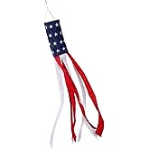 Homissor Embroidered American US Flag Windsock- 60 Inch Outdoor Hanging Heavy Duty 4th of July Red White Blue Patriotic US Flag Wind Sock Fade Resistant weatherproof Patriotic Decorations