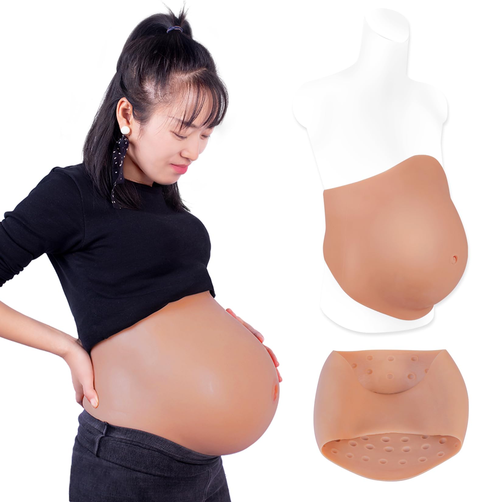 Photo 1 of YEEFAIRY Realistic Silicone Pregnant Fake Artificial Pregnancy Belly Tummy for Actor Film Props Beer Belly Cosplay Maternity (M size 8-10 Months,Bronze)
