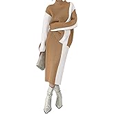 Pink Queen Women's 2 Piece Outfits 2025 Fall Winter Sweater Skirt Set Long Sleeve Oversized Top High Waist Color Block Dress