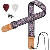 IHOBOR Ukulele Straps, Adjustable Hawaiian Jacquard Ukelele Shoulder Straps | Pink Flower Uke Straps, Suitable for Soprano Concert Tenor Baritone String Instruments