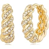 MYEARS Women Gold Earrings Huggie Hoop Cubic Zirconia 14K Gold Plated Small Simple Hypoallergenic Everyday Jewelry