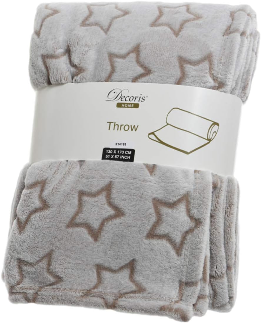 Decoris Natural/Brown Winter STARS Design Fleece Throw/Blanket for Bed
