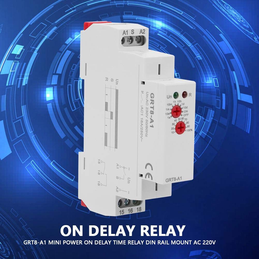 GRT8-A1 Delay Timer Switch, AC 220V Mini Power On Delay Time Relay DIN Rail Mount AC 220V 35mm DIN Rail AC max.6VA/1.3W - Image 3