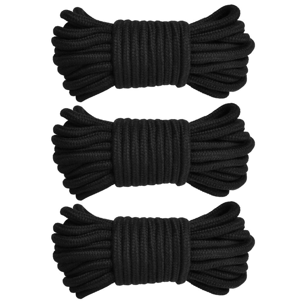 TIMESETL 3 PCS Cotton Twisted Mooring Rope Soft Knitting Rope, Twisted Cord Rope 10M / 33ft 8MM, Black