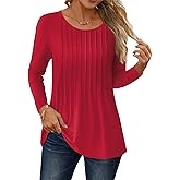 NORACORA Long Sleeve Pleated Tops for Women Dressy Casual Chic Crew Neck Blouses Shirts Loose Fit Trendy Fall Clothes 2025