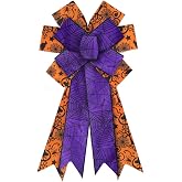 On-Airstore Halloween Wreath Bows, Orange Purple Spider Web Burlap Bows, 11.42