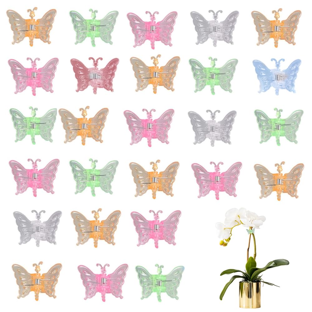XPQINXPX 30 Pieces Orchid Clips Butterfly Plastic Clips Garden Plant Support Clips Green Plant Clips (Color Random)