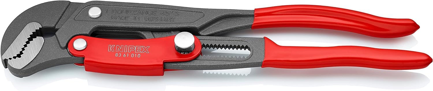 KNIPEX Pipe Wrench S-Type with Fast Adjustment Grey Powder-Coated with Plastic Coating 330 mm, 83 61 010
