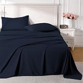 ROSE&amp;RISY Navy Queen Sheet Set, 4 Pieces Soft Bedding King Sheet Set, Breathable and Cooling Sheet Bed Set, Includes 1 Fitted Sheet, 1 Flat Sheet, 2 Pillowcases - Deep Pocket (Navy, Queen Size)