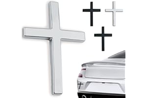 BELIEFLUO 4 PCS Metal Jesus Christ Cross Badge Stickers for Car & Truck Body Fender Tail - 2.5"×1.8" 3D Christian Auto Emblem Decal, Self Adhesive Waterproof Exterior Decoration Car Accessories (Silver+Black)