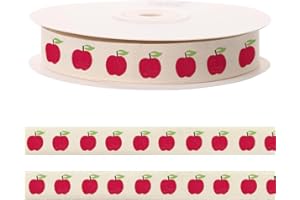 CHMOART 10 Yards Red Apples Natural Ribbon for Crafting Sewing, 3/5 Inch Herringbone Cotton Ribbons for Gift Wrapping, Back to School Ribbons for Hair Bow Birthday Accessories