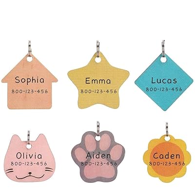 Buy Dog Id s 6 Pcs Name For Dogs Cute Handwriting Wooden Pet Id s Lightweight No Noise Pendant In Kitty Star Paw Flower And House Shapes