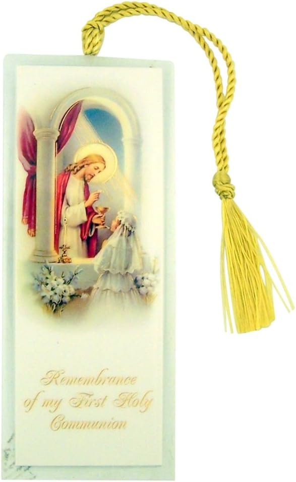 Gold Embossed Icon of Jesus Christ Giving Eucharist First Holy Communion Bookmark, Pack of 50 (Pink (Girl))