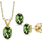 Gem Stone King Gemstone Birthstone Pendant Earrings Set for Women | 18K Yellow Gold Plated Silver | Oval 7X5MM & 6X4MM | 18 Inch Chain | Jewelry Gift for Her Mom Wife