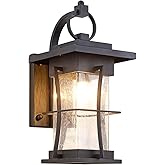 EERU Outdoor Wall Sconces Light Fixtures Exterior Wall Lantern Outside House Lamps Waterproof Black Metal with Clear Seeded G