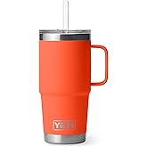YETI Rambler 25 oz Tumbler with Handle and Straw Lid, Travel Mug Water Tumbler, Vacuum Insulated Cup with Handle, Stainless Steel, Papaya