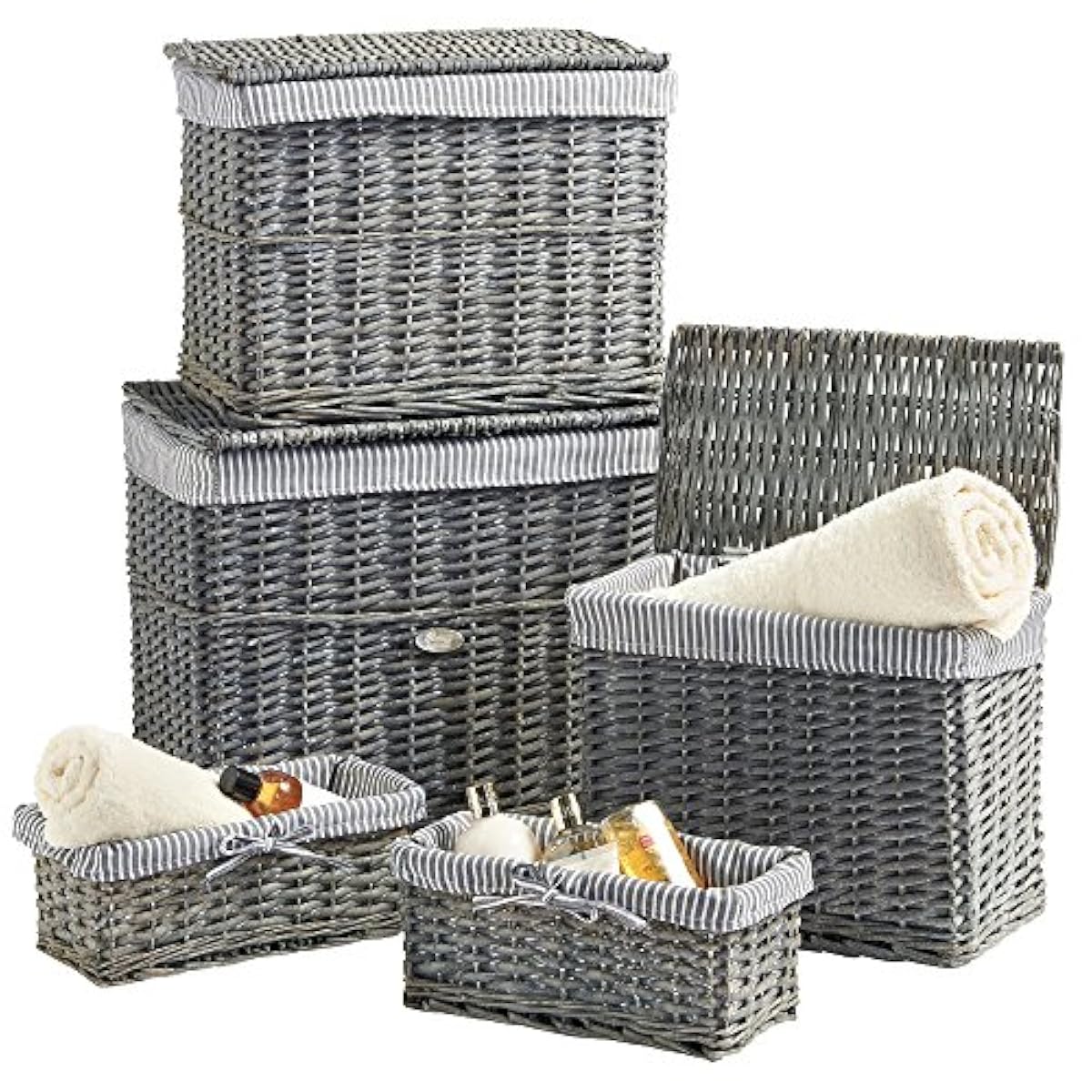 Ultimate 5pc Grey Wicker Storage Basket Trunk Mrs Hinch Home Set Small
