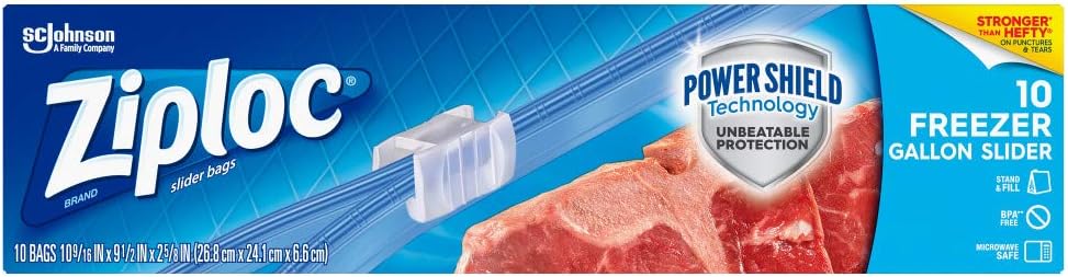 Ziploc Slider Freezer Bags with Power Shield Technology, Gallon, 10 Count