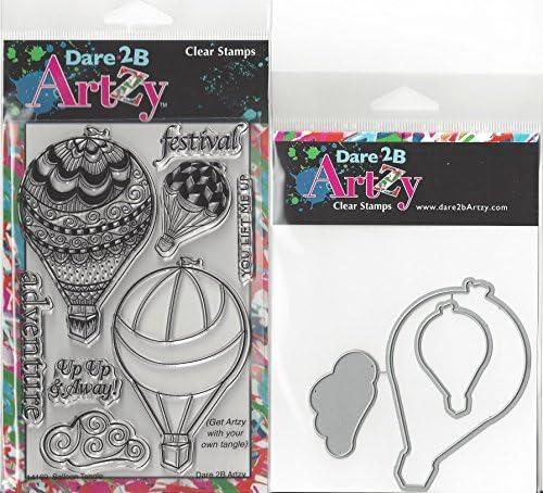 Dare 2B Artzy Balloon Tangle Clear Cling Rubber Stamps and Hot Air Balloon Die Set Bundle 2 Items
