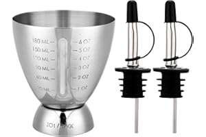 Stainless Steel Double Jigger with 2pcs Pourers, Professional Dual Scale Cocktail Measuring Cup & Precision Liquor Pourers Ba