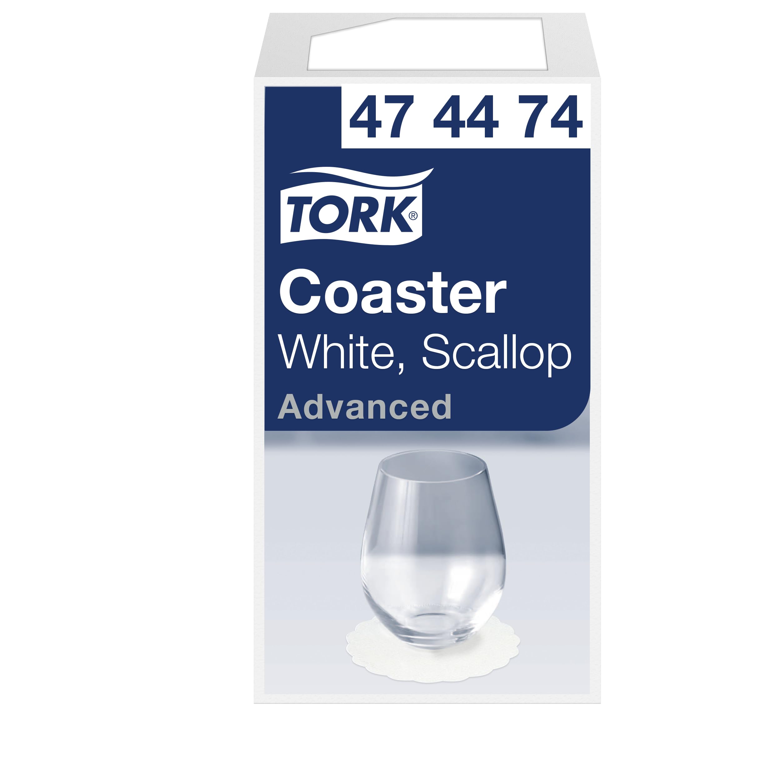 Tork 474474 White Coaster / 8 Ply Absorbent Advanced Coasters with Embossing in White / 12 x 250 Glass and Tea Cup Coasters / Ø 9cm