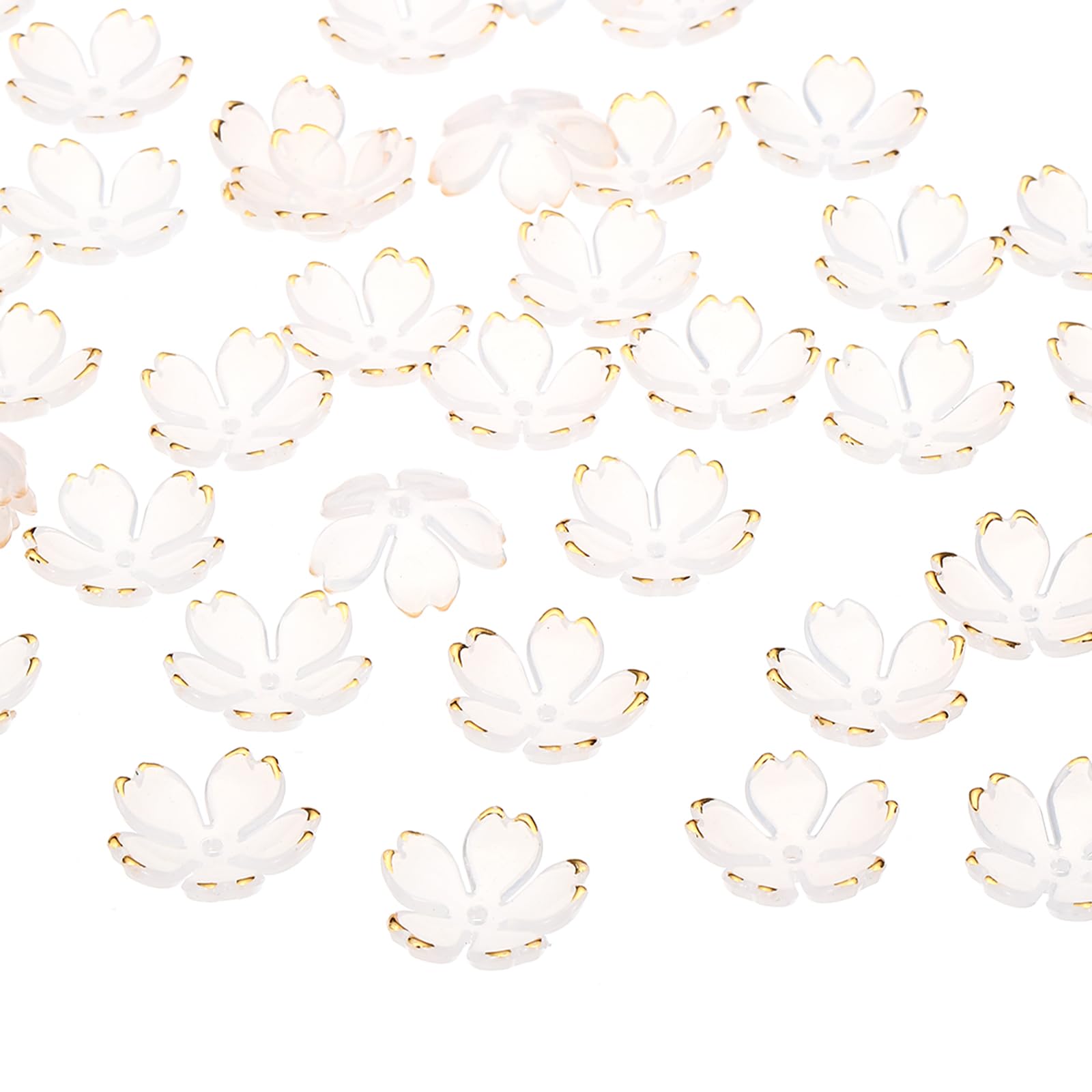 PATIKIL Acrylic Flower Beads, 100 Pcs 18mm Gold-Plated Gradient Cherry Blossom Floral Spacer Beads for Bracelets, Earrings, Necklaces, Jewelry Making and DIY Crafts, White Gradient