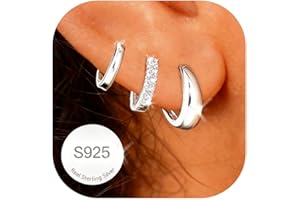 DORANA 3 Pairs Sterling Silver Hoops Earrings for Women Hypoallergenic 14K Gold Hoop Earrings Small Silver Huggie Hoop Earrin