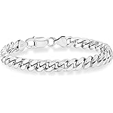 Miabella Italian Thick 925 Sterling Silver Solid Cuban Link Curb Chain Bracelet for Men, 3.2mm, 5mm, 7mm Made in Italy
