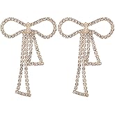 Bow Earrings for Women Rhinestone Bow Ribbon Earring Long Linear Tassels Earrings Bow Dangle Drop Earrings for Women Christmas Birthday Jewelry Gift