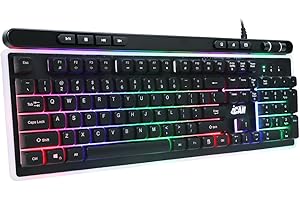 iCAN Wired Gaming Keyboard Rainbow Backlit, Whisper Quiet Membrane Keys, Full Size 104-Key USB Computer Keyboard with Numeric