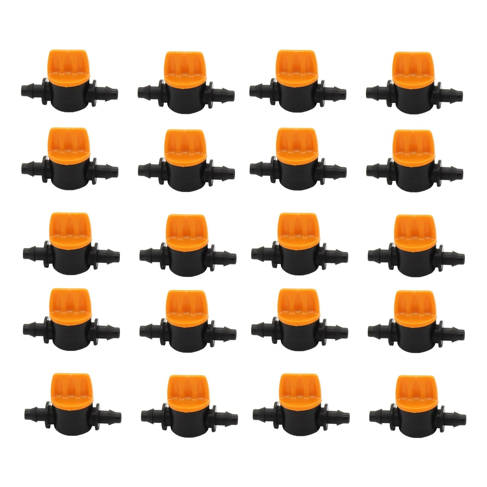 VZU Pack of 20 Barbed Shut-off Valves, Drip Irrigation Ball Valve for 1/4 Inch Pipe with 4 mm ID and 6 mm OD, Hose Coupling Valve, for Gardens, Farmland, Drip Irrigation Systems