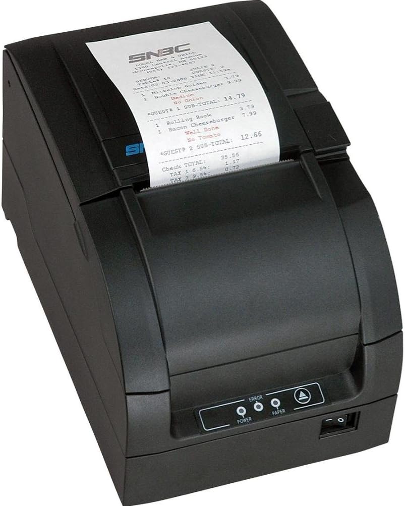 SNBC 132083 Model BTP-M300D Impact Receipt Printer with USB and Serial Interface, Black, Fast 4.7 Lines per Second Print Speed, Drop and Print Paper Loading, Stores and Prints Logo Images
