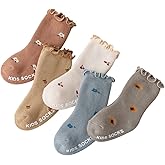 GuaziV Toddler Baby Socks - Ankle Crew Cotton Newborn Socks, 5 Pairs Anti Slip Warm Thick Cotton Unisex Frilly Ruffle