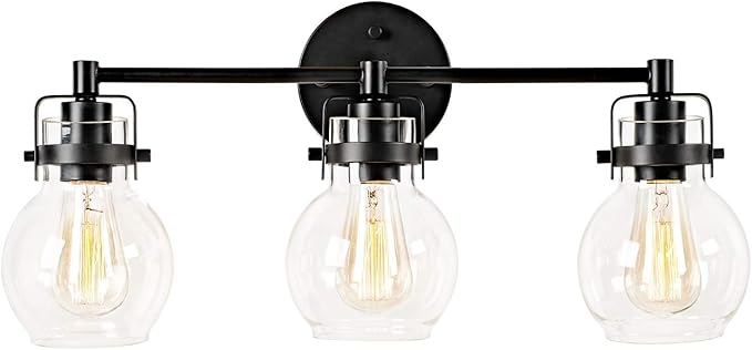 Amazon Com Motini 3 Light Wall Sconce Modern Bathroom Vanity Light Fixture With 5 Inches Round Glass Canopy Black Etl Home Improvement