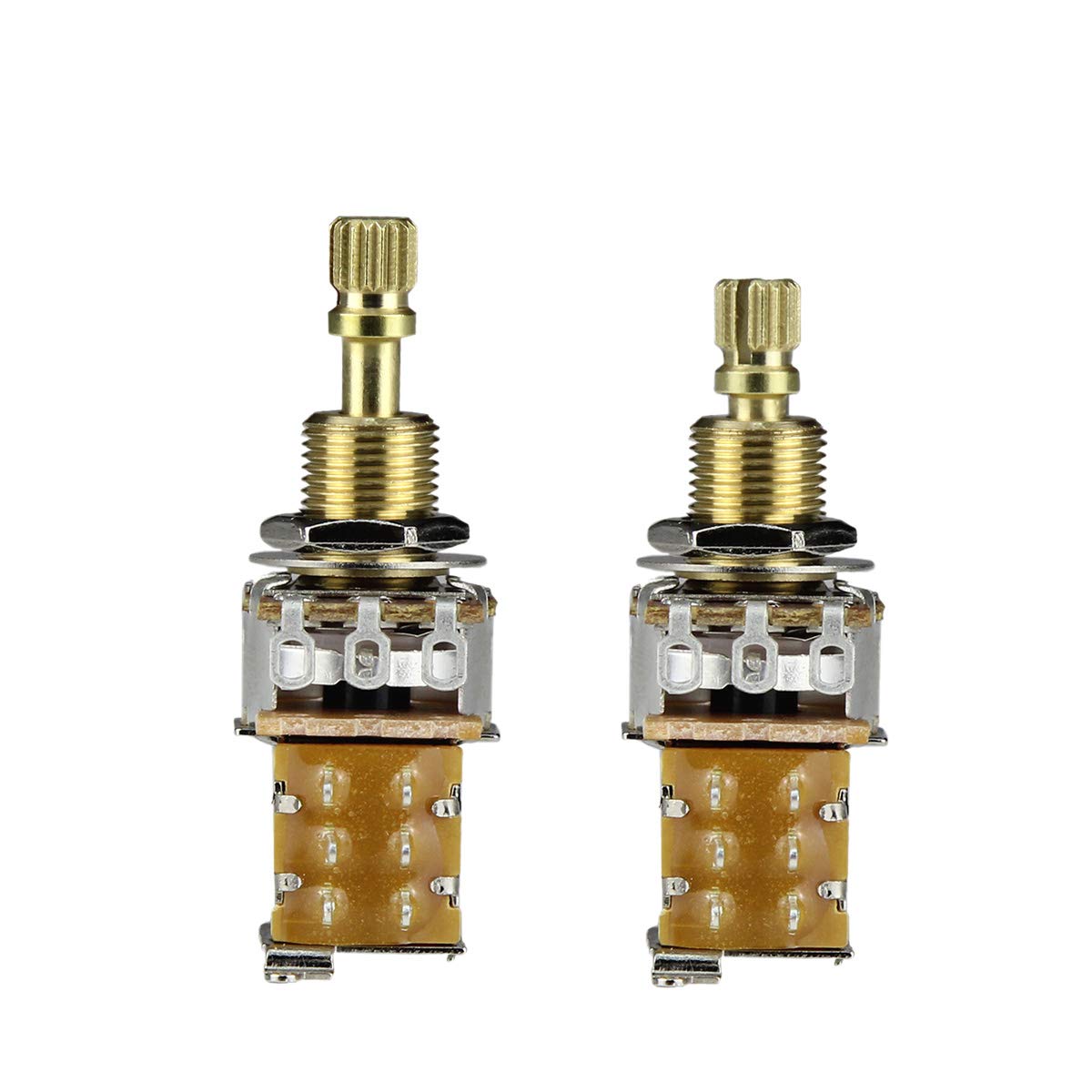 FLEOR 2PCS B250K Push Push Bounce Switch Potentiometer Linear Taper Pot Long Split Copper Shaft for Electric Guitar Bass Volume/Tone Controls