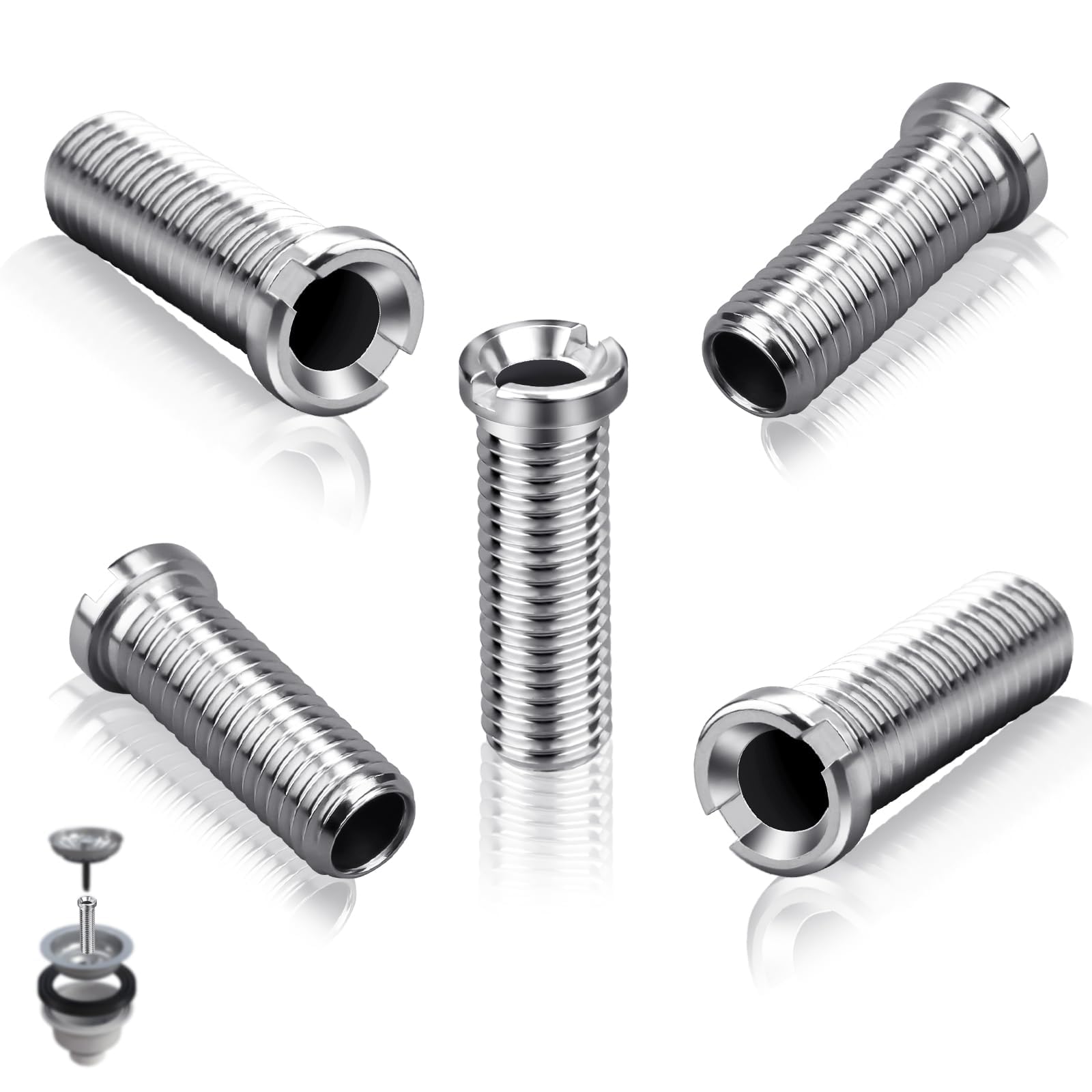 SWTYExt 5 Pieces Hollow Screw Sink 35mm Hollow Screw Stainless Steel Drain Strainer Ø 12mm for Valve Drains with 1.5 inch and 3.5 inch Accessories for Kitchen Sink Basket Strainer Drain Valve