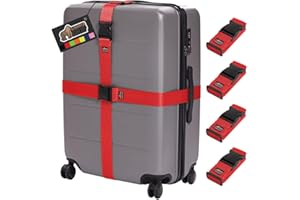 Gorilla Grip Heavy Duty 4 Pack Adjustable Luggage Straps for Suitcases, Easy to Identify Travel Belt Connector Holds Suitcase Together, Extends Life of Bag, Strap Connects Two Bags, Accessories Red