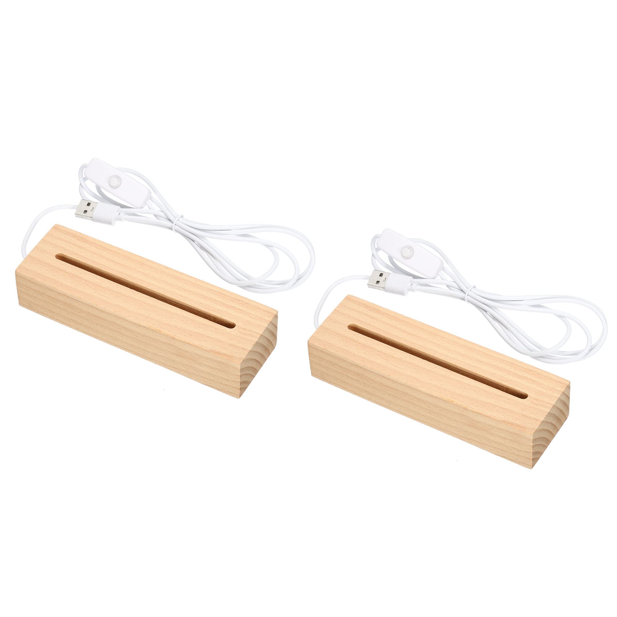 PATIKIL Wooden LED Light Base Stand, 2 Packs Rectangle Wooden 5.91"x1.77"x1.18" White Lights Display Pedestals for Acrylic Nightlight Crystal Art, Wood Color