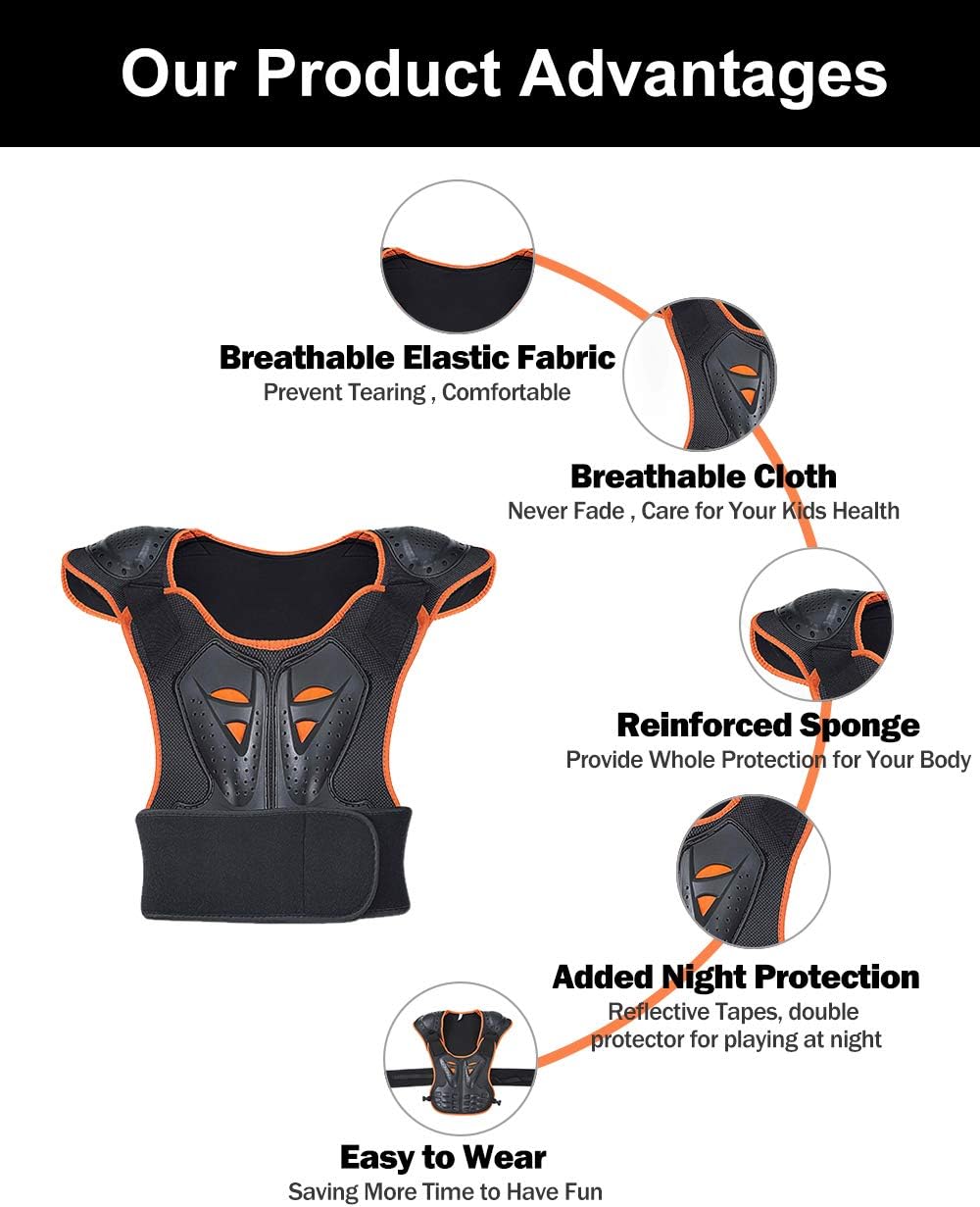 GOHINSTAR Children Protective Armor Chest Back Spine Protector Kids Motorbike Motorcycle Full Body Armor Vest Youth Protective Riding Biking Vest Jacket Motocross Gear Guard Dirt Bike Safety Armor Protection, Orange, Small: Automotive