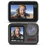 Xoieod 4K 60FPS Waterproof Action Camera,Bare Metal 66FT Underwater Camera,2" Touch Dual Screen Sports 6-Axis Stabilization,2 Batteries Internal Microphone Vlog Camera for Diving Cycling Outdoor