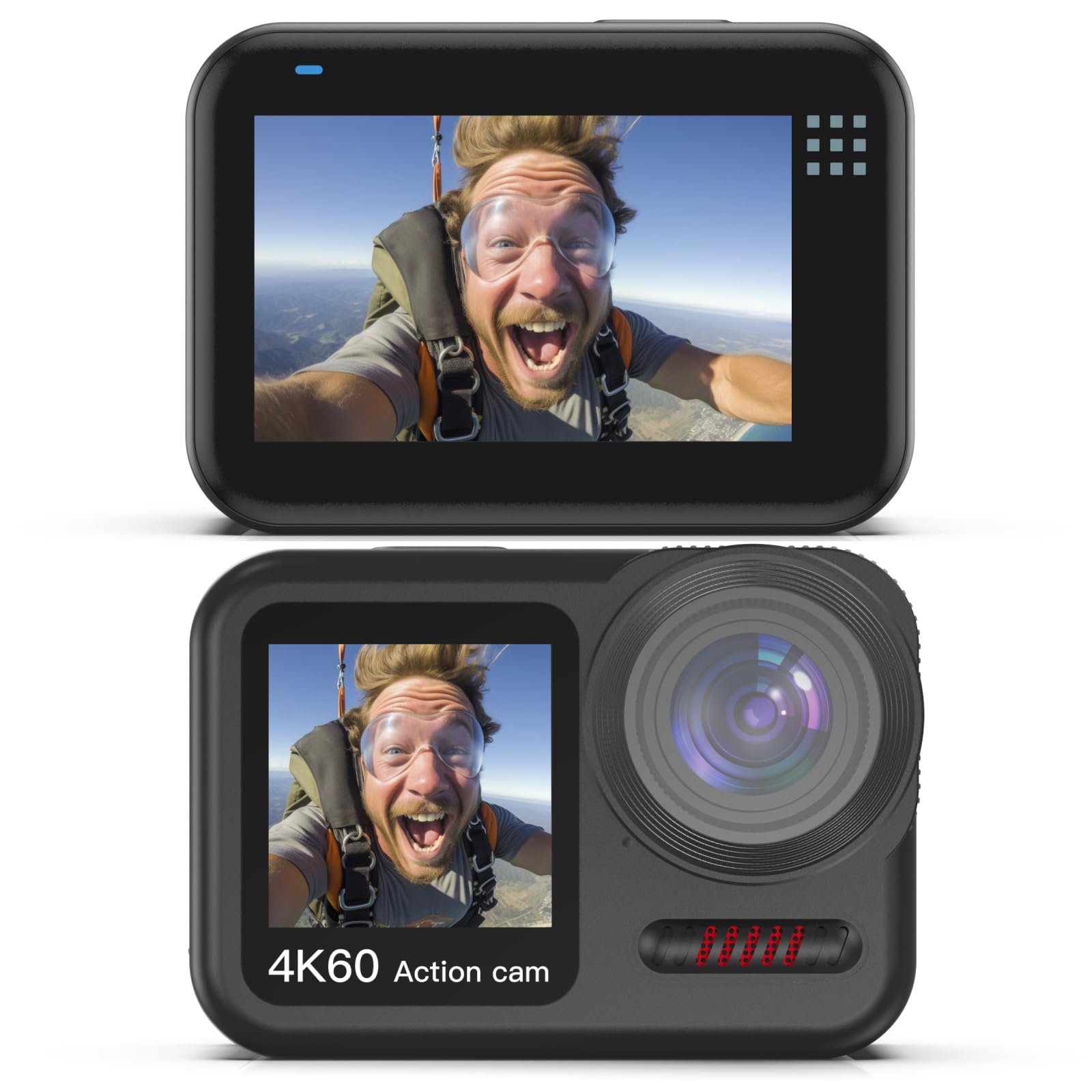4K 60FPS Waterproof Action Camera, Bare Metal 66FT Underwater Camera, 2" Touch Dual Screen Sports 6-Axis Stabilization,2 Batteries Internal Microphone Vlog Camera for Diving Cycling Outdoor