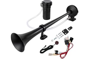 AOLIHAN 150dB Air Horns for Truck, Loud Train Horn for Car, Single Trumpet Horns Kit for Trucks with Button, 12V Black Motohorn with Compressor