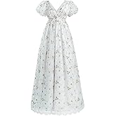 LTAKK Regency Dress Women Regency Costume Empire Waist Tea Party Embroidery Victorian Gown with Sash and Gloves