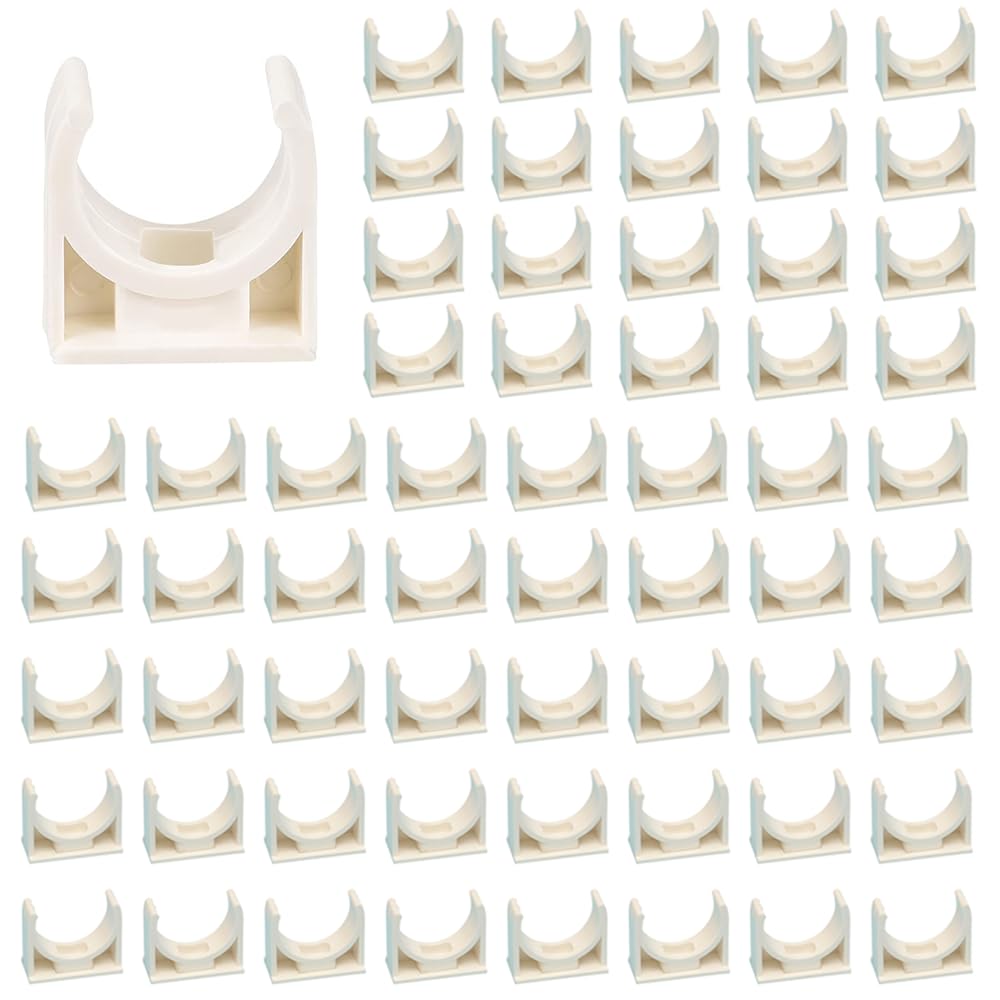 RHQFDM 60 Pieces 20mm PPR Pipe Clamp Pipe Clamps Fix Support Universal Single Pipe Clip Push-in Pipe Clamps White Plastic Tubing Clips for Garden,Swimming Pool Pipe Fastening