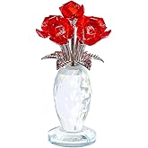 Arikyrist Crystal Red Rose Flower Gifts for Women Collectible Glass Roses Bouquet Romantic Crystal Rose Figurines for Adults on Birthday Wedding Christmas