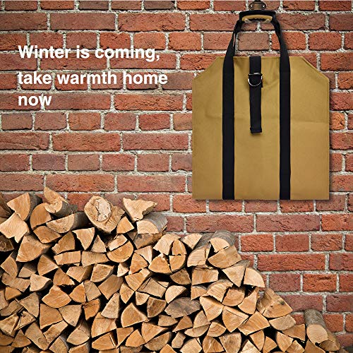 Syntrific Large Canvas Log Tote Bag Carrier Indoor40 x19 Fireplace Firewood Totes Holders Fire Wood Carriers Carrying for Outdoor Waxed Durable Wood Tote Fireplace Stove Accessories